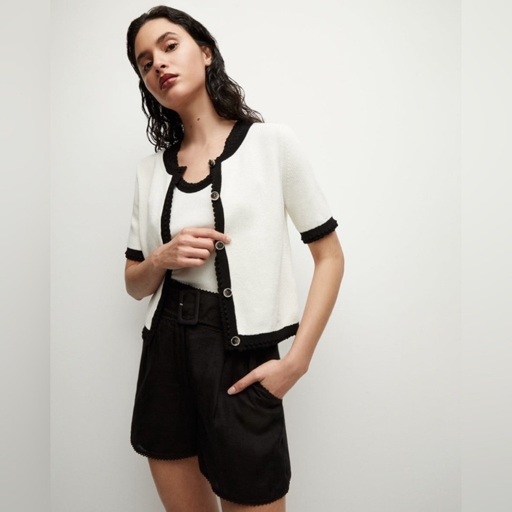 VERONICA BEARD neroli cardigan in ivory/black Size Large NWOT